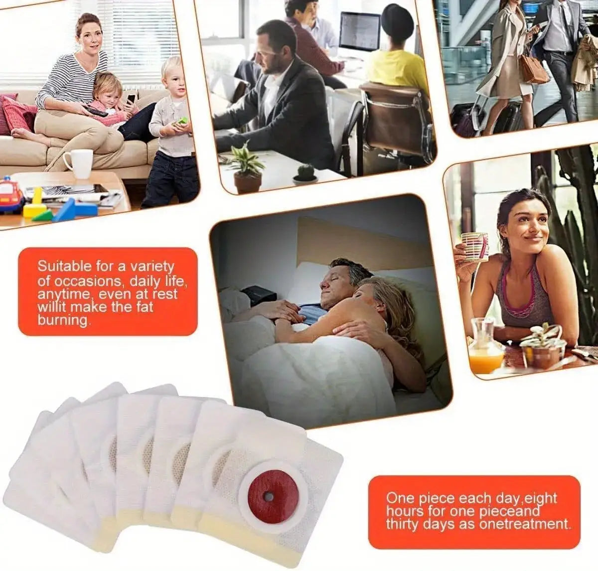 white adhesive magnetic slimming navel belly button patch with circular red center and beige edges designed for fat burning treatment