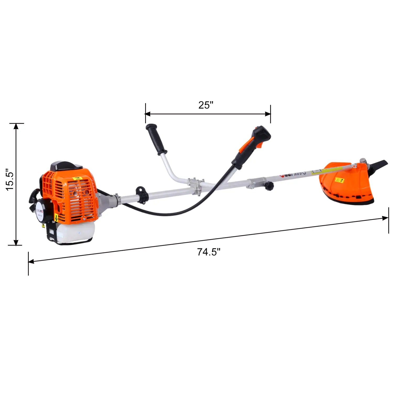 orange and black gas powered plastic pruning tools with adjustable ergonomic handles and a long silver shaft designed for efficient plastic pruning and cutting tasks