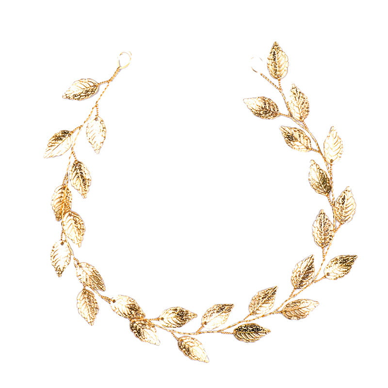 gold and silver leaf hair band featuring a golden leafy headpiece with intricate metallic silver leaf branches and leaves.