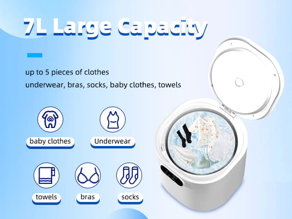 Portable white mini underwear washing machine with a transparent lid and interior designed for small items like baby clothes and bras.