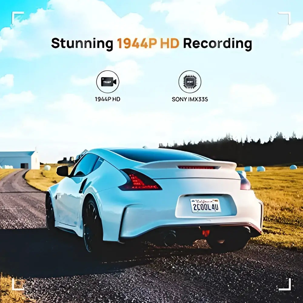 White sports car with sleek design and black rims featuring 70mai a500s dash cam with built-in gps cam pro plus