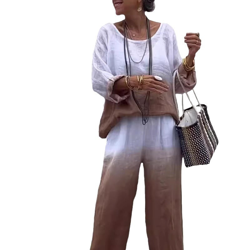 Women's cotton linen gradient two-piece set – view 7