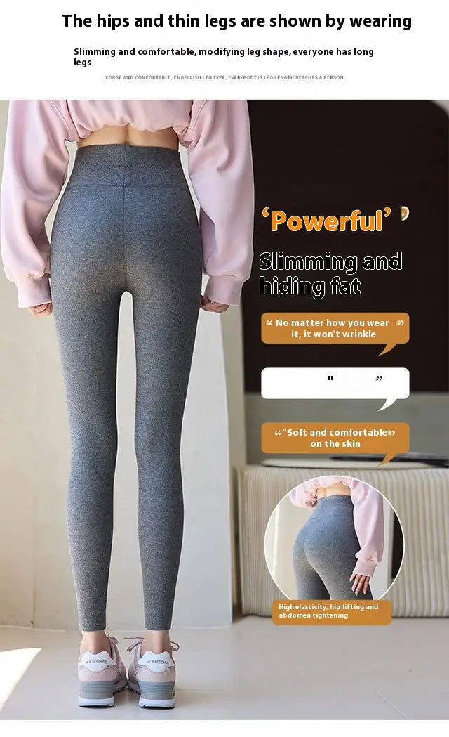 gray high-waisted threaded underwear leggings with a smooth form-fitting design ideal for winter threaded underwear and high waist high support.
