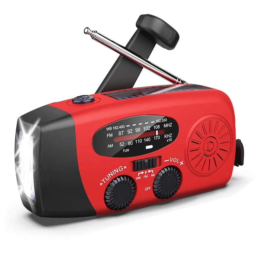 Emergency Weather Radio with Hand Crank and Solar Charging, Power Bank and Flashlight