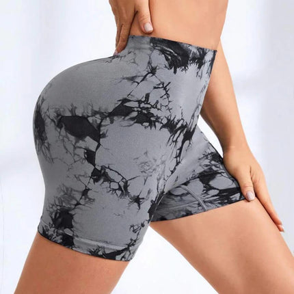 3 PACK Tie Dye Active Wear Shorts, Women Workout Shorts, High Waisted Contour Gym Yoga Biker Shorts, V Back Booty Biker Workout Gym Running Shorts - Royalessencelux