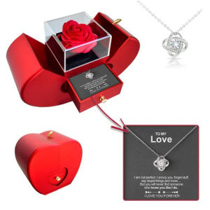 Fashion Jewelry Box Red Apple Christmas Gift Necklace Eternal Rose For Girl Mother's Day Valentine's Day Gifts With Artificial Flower Rose Flower Jewelry Box - Royalessencelux