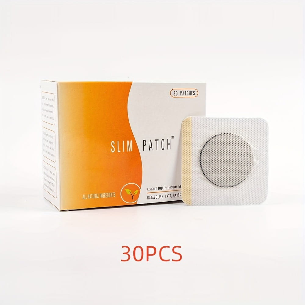 a white and orange box of magnetic slimming navel belly button belly button patch featuring a single patch with a circular mesh design for button patch slimming.