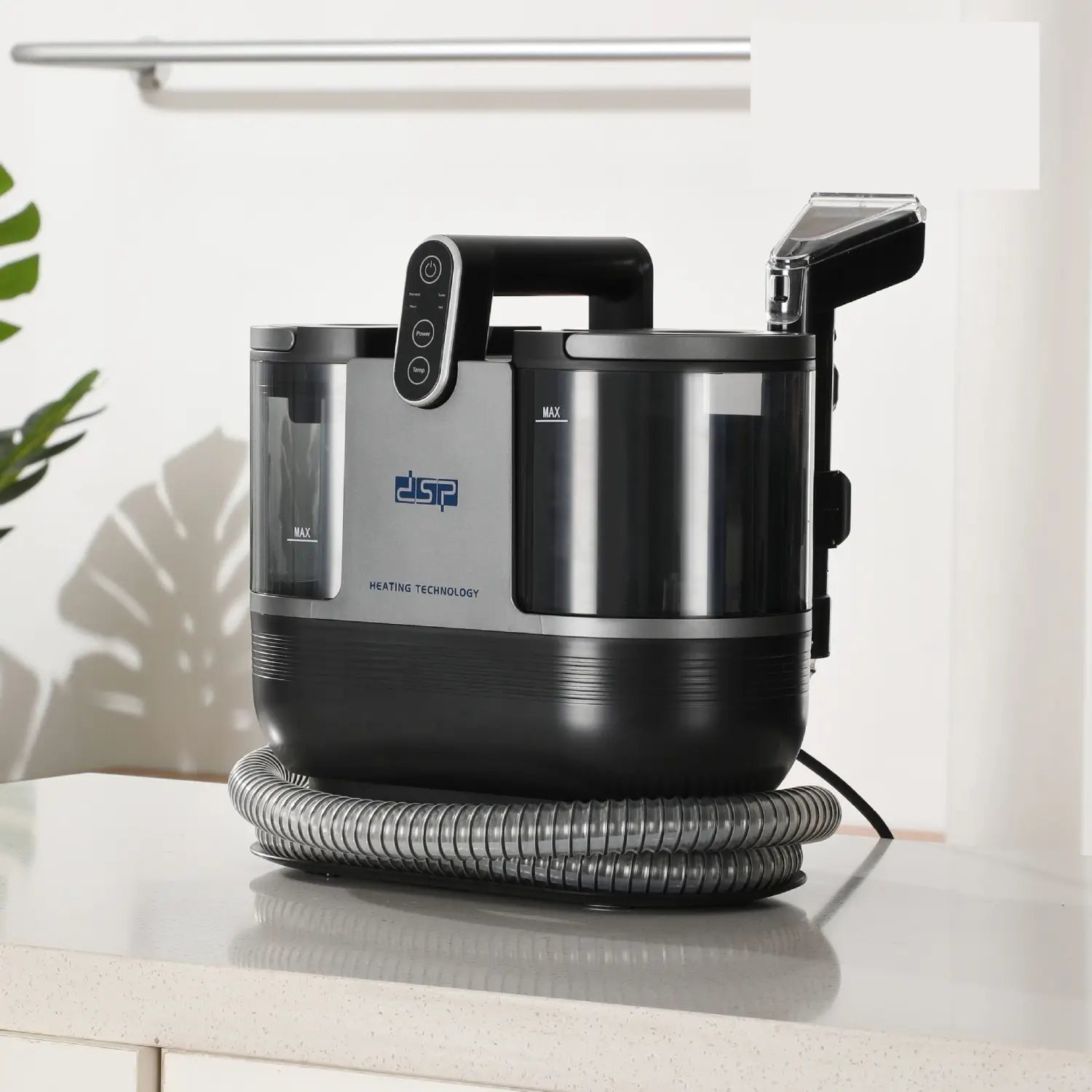 Black and silver dsp 3in1 stain removal cleaner carpet sofa with a coiled hose for efficient removal cleaner carpet and upholstery cleaning.
