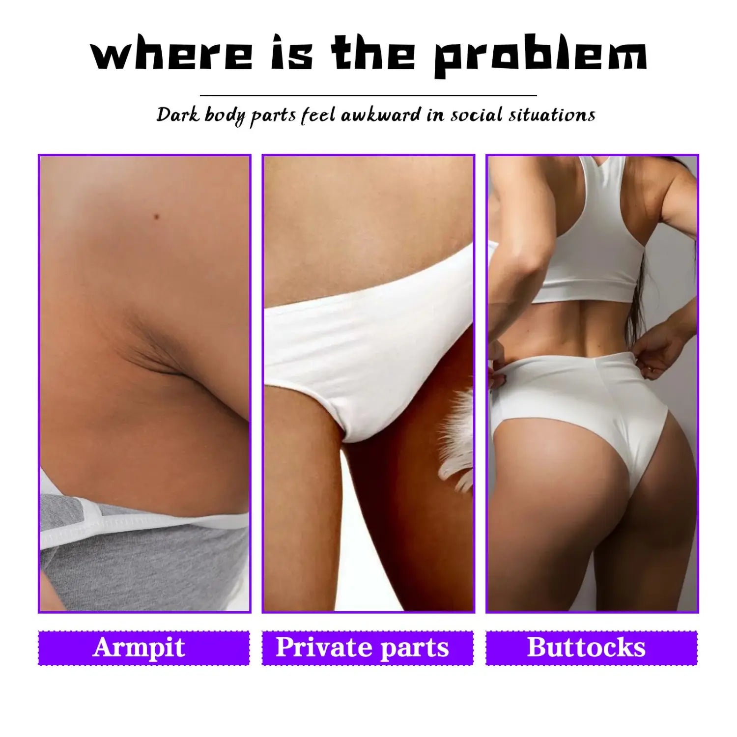 white high-waisted underwear with a cut-out design paired with thigh skin perfecting cream lightens melanin for enhanced skin tone uniformity.