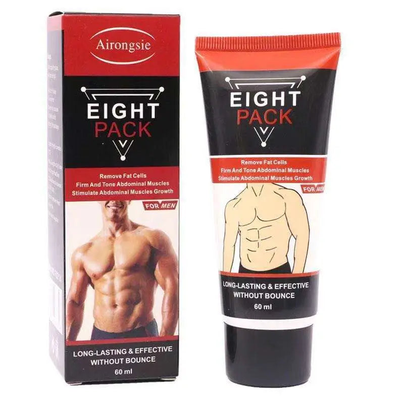 Red and black tube of fat burning cream designed for eight pack muscles abdominal growth in an eight pack muscle cream pack