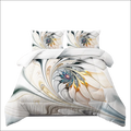 Abstract floral twin size comforter set with swirling floral design in cream gold teal and black for stylish bedding set