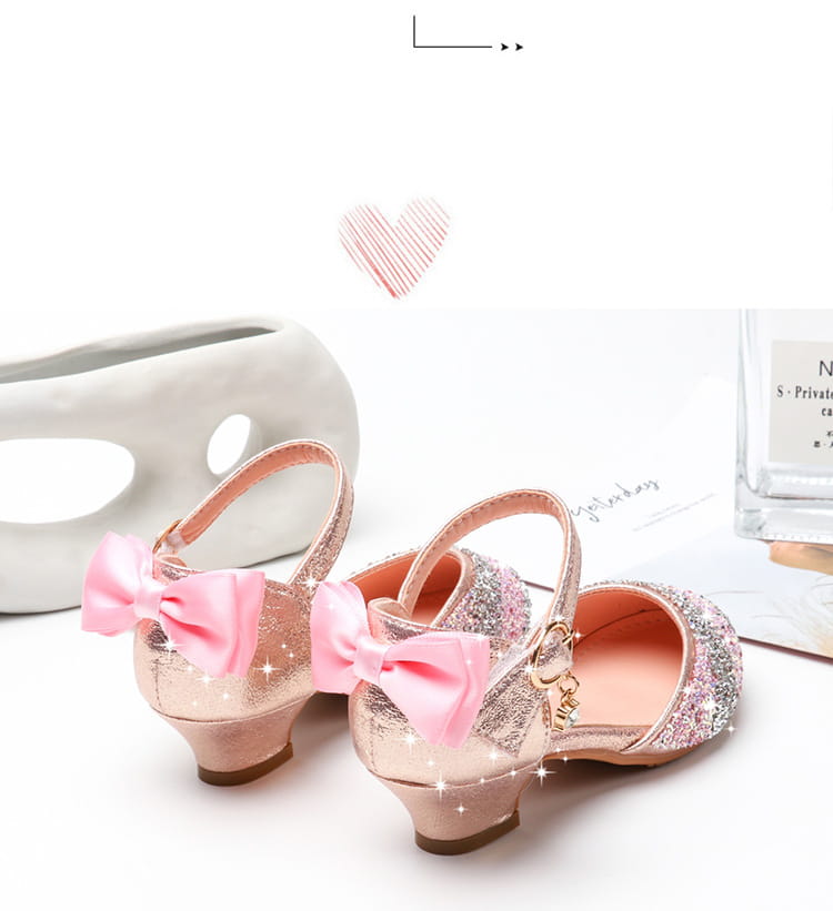 girls high heel pink glittery mary jane shoes with satin bows and gold-tone buckle details for high heel summer rhinestone sandals