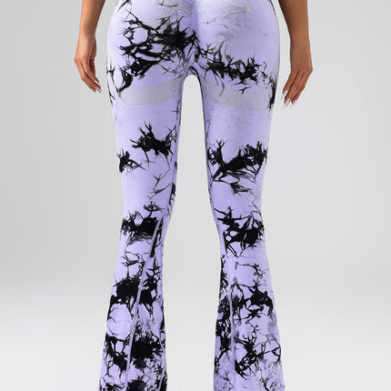 High-Waist Tummy Control Flare Yoga Pants For Women, Tie-Dye Stretch Slimming Bootcut Workout Pants, Fitness & Sports Activewear - Royalessencelux