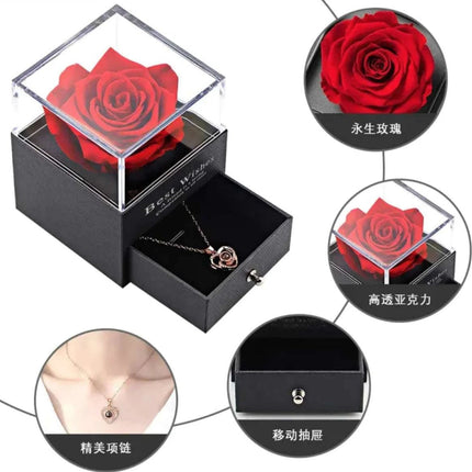 Acrylic Preserved Rose Jewelry Gift Box - Royalessencelux