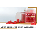 Red bear-shaped soft candy acv ketone 1500mg gummies in a clear plastic jar with white lid 60 count