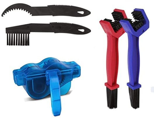 blue plastic bicycle cleaning tool with integrated handle and large bristle from a cleaning tool set designed for bike maintenance.