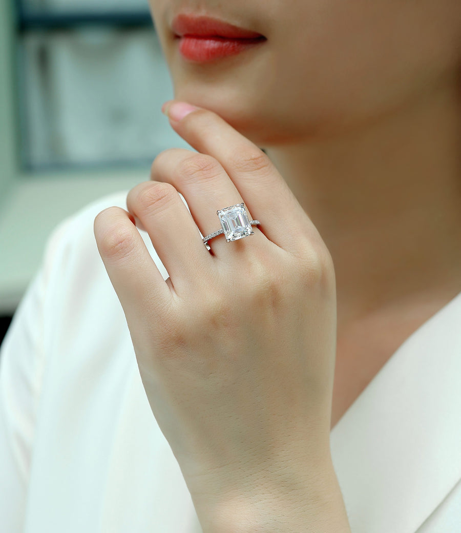 Octagon Moissanite Engagement Ring S925 Sterling Silver Bridal Wedding Ring