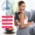 Black ergonomic posture corrector with adjustable straps and contoured design for support belt in luxury women’s fashion