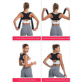 Black adjustable posture corrector with shoulder straps and velcro fastening support belt for luxury women’s fashion