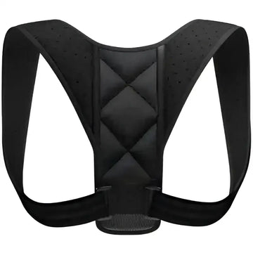 Black quilted adjustable posture corrector with central buckle support belt for luxury women’s fashion and back support