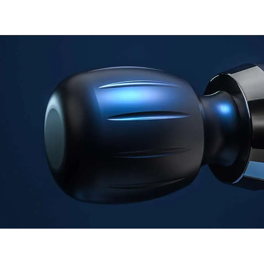 Black adjustable handheld muscle fitness equipment with textured grip and blue lighting accents for enhanced handling