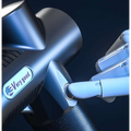 Silver metallic adjustable handheld muscle massage gun with sleek ergonomic design and textured grip very good branding