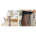 Black sheer adjustable maternity pantyhose tights with a smooth stretchy waistband for comfortable maternity leggings