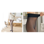 Black sheer adjustable maternity pantyhose tights with a smooth stretchy waistband for comfortable maternity leggings