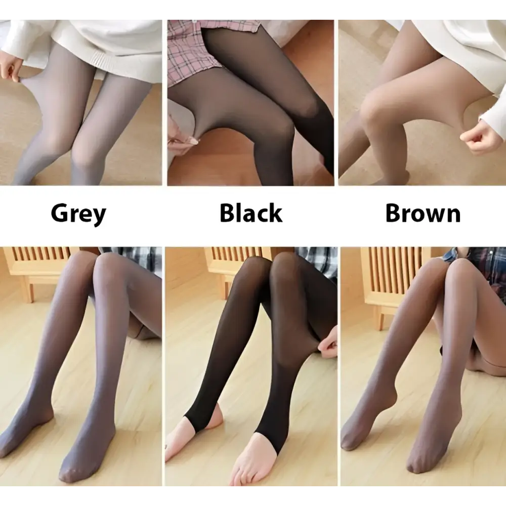 Adjustable maternity pantyhose tights in grey black and brown sheer fabric displayed in six-panel color options