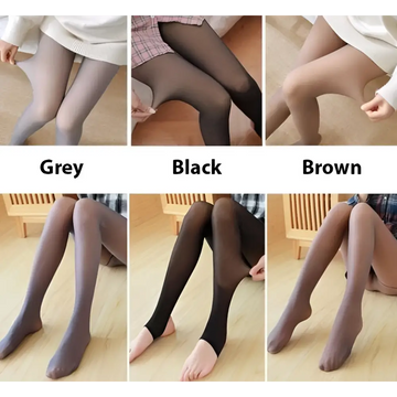 Adjustable maternity pantyhose tights in grey black and brown sheer fabric displayed in six-panel color options