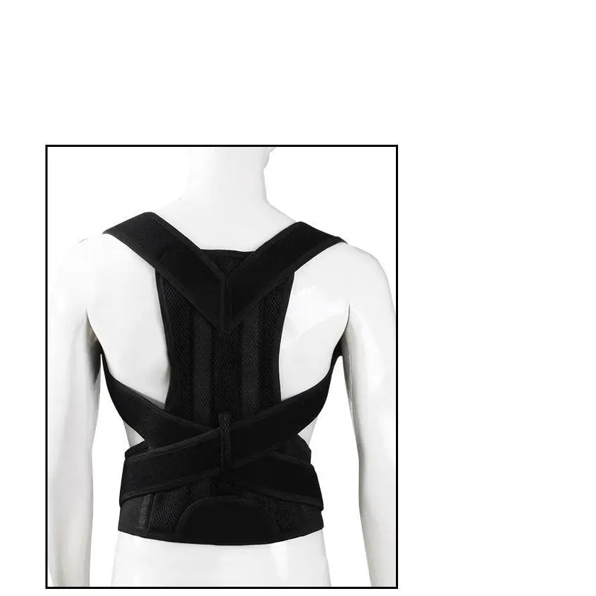 Adjustable mesh posture correction belt in black fabric with mesh back and adjustable straps for support and comfort