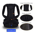 Black mesh posture correction belt with adjustable straps, reinforced fiber strips, and double cross design back view