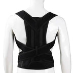 Black mesh posture correction belt with adjustable straps shown from the back for improved posture support