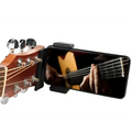 Black adjustable phone guitar clip stand with headstock attachment for live streaming and hands-free playing