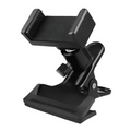 Black plastic adjustable phone guitar clip stand with textured grip and clamp for live streaming use