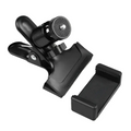 Black plastic adjustable phone guitar clip stand with clamp and textured grip surface for live streaming use