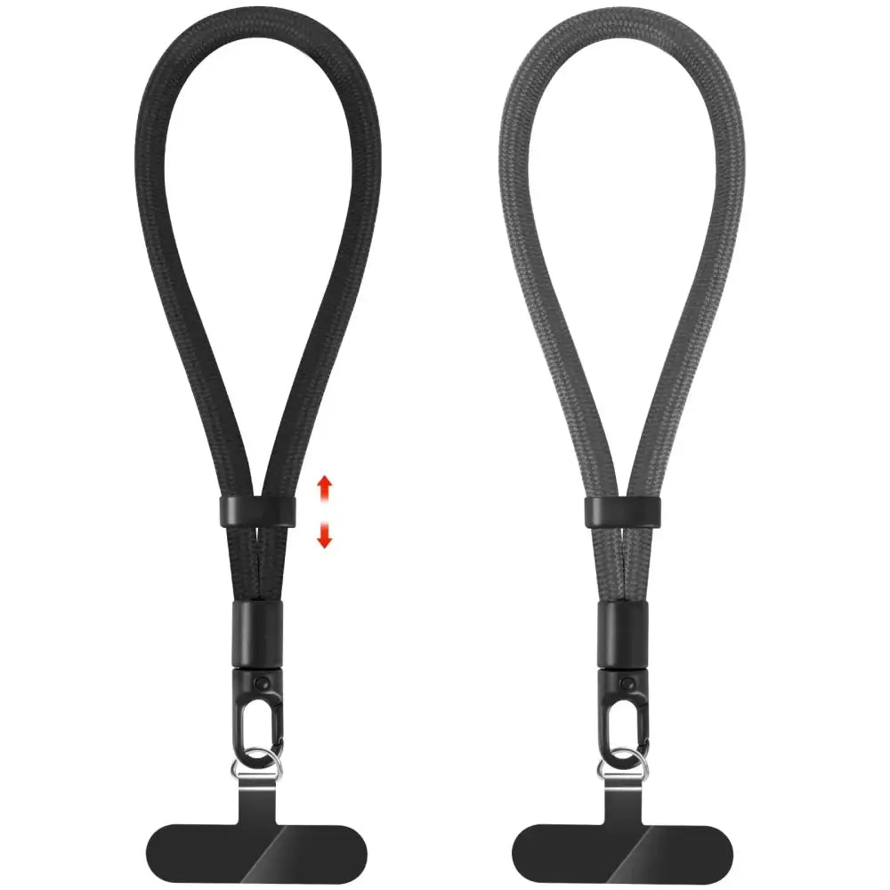 Black fabric adjustable phone lanyard 2 pack with t-shaped metal clasps for secure phone attachment