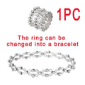 Silver multi-layered stretchable ring with clear crystals convertible to adjustable rhinestone bracelet in fashion rings set