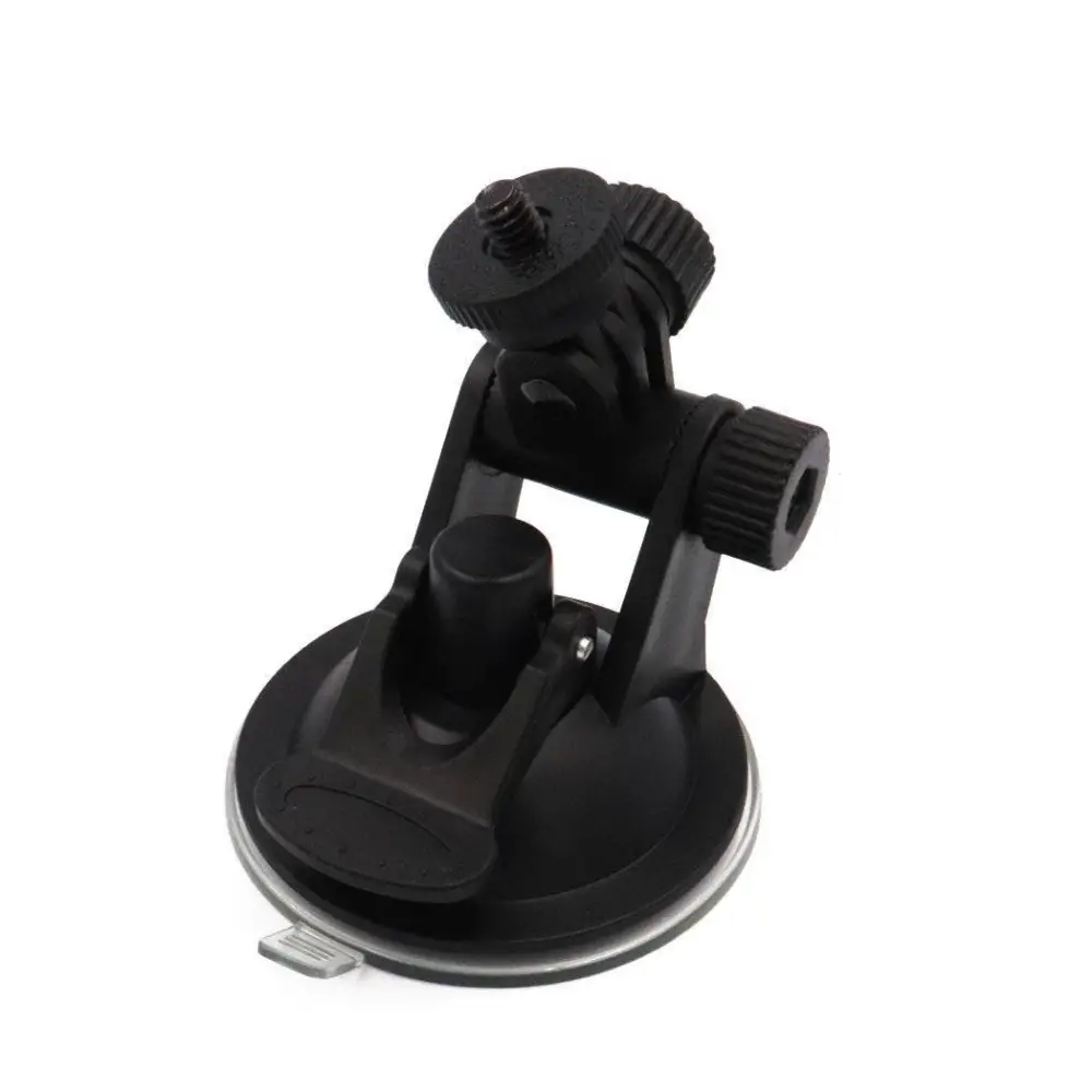 Black plastic adjustable sports camera suction cup mount with adjustable arm for secure attachment