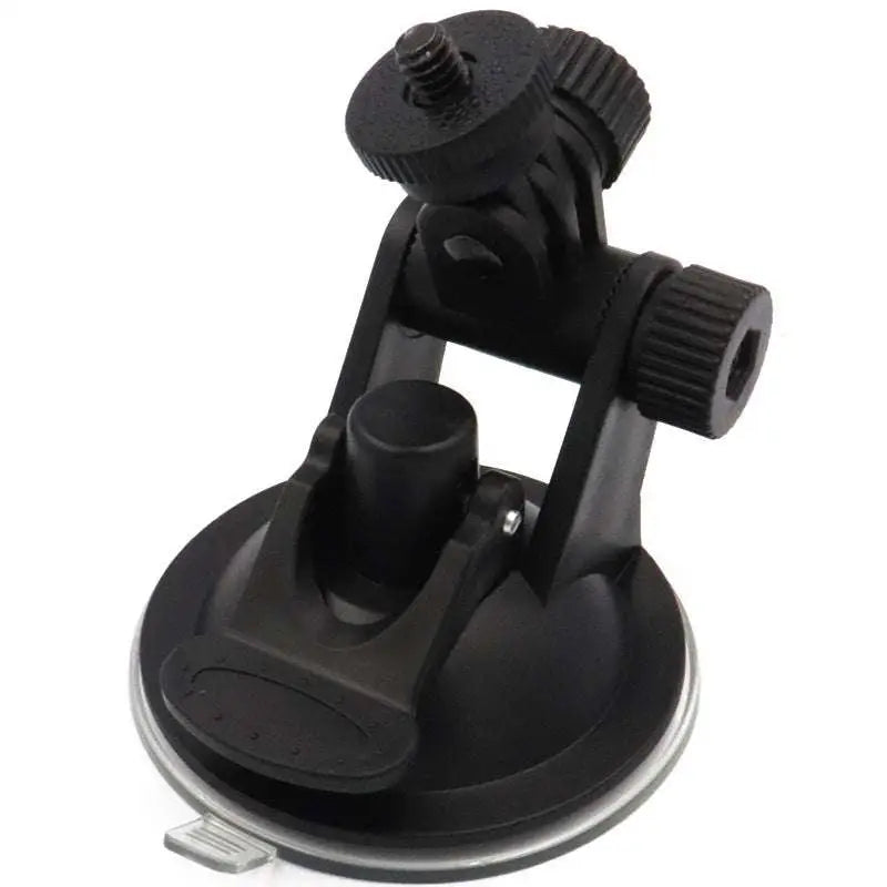 Black plastic adjustable sports camera suction cup mount with adjustable arm for secure attachment to smooth surfaces