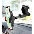Adjustable black and red car phone navigation bracket with suction cup base for secure phone mounting
