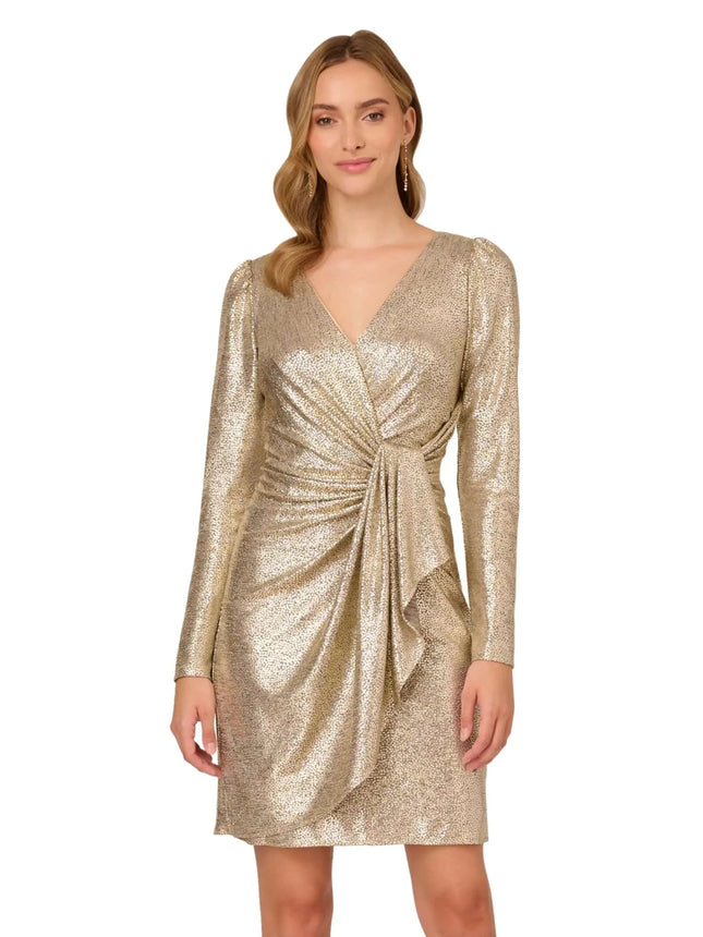 Adrianna Papell Womens Plus Size Foiled Knit Draped Dress Light Gold - Royalessencelux