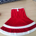 Red velvet santa dress skirt with white trim and fluffy buttons designed for female costumes christmas occasions