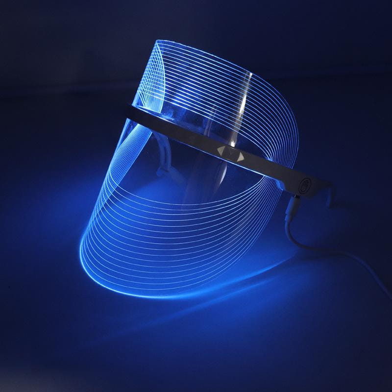 Multifunctional facial massager led beauty mask with blue led light therapy, sleek curved design, and metallic headband for facial beauty and lifting tool massagers.
