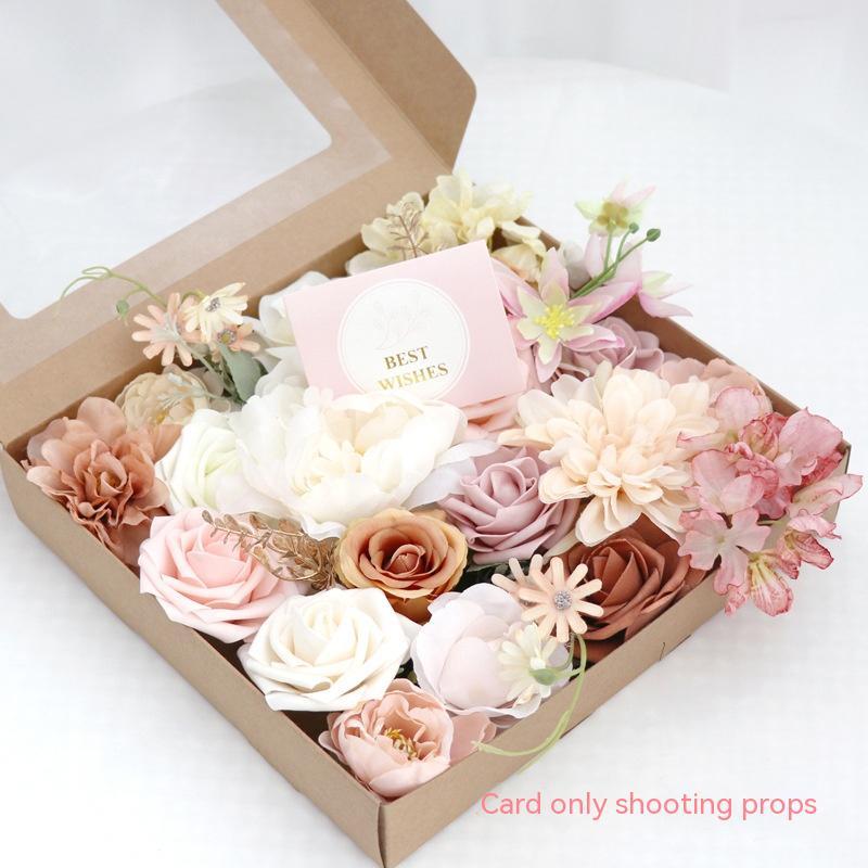 Bridal Bouquet Silk Flower Gift Box, Purple and White Dahlia Wedding Bouquet