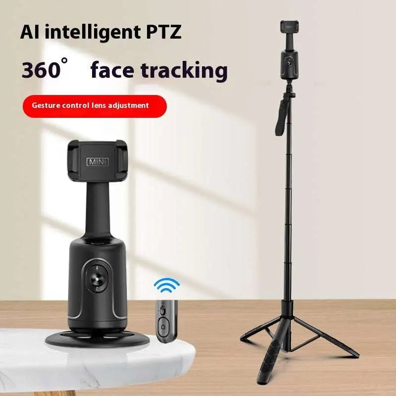 Black ai smart face tracking gimbal phone holder with 360° ai face tracking ptz camera and tripod mount