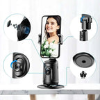 Black smartphone mount with adjustable clamps and rotating camera base for 360° ai face tracking gimbal phone holder