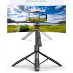 Black tripod-style selfie stick with phone mount featuring 360° AI face and smart face tracking gimbal technology