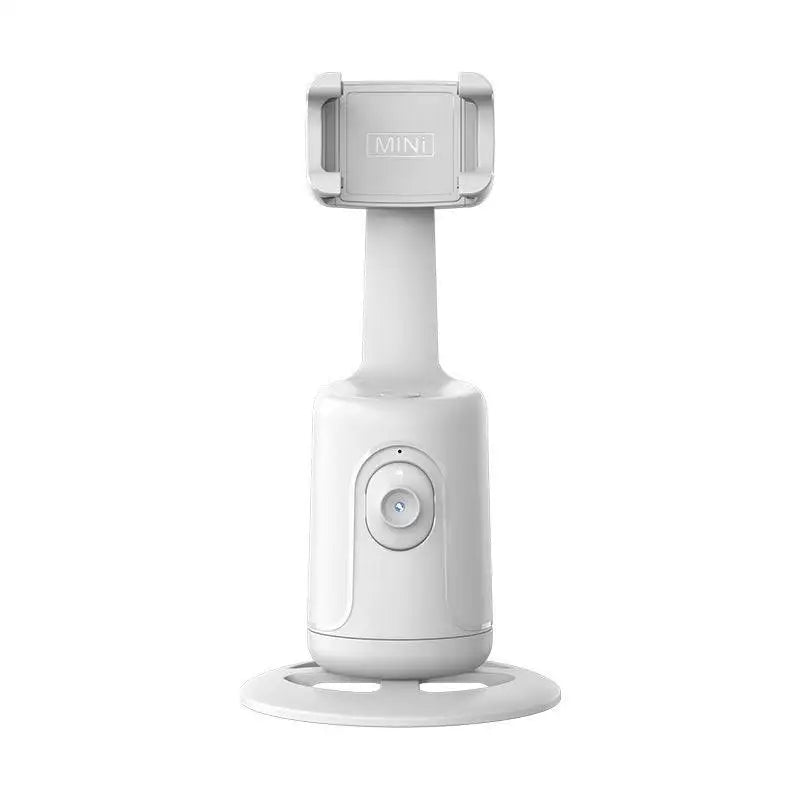 White plastic handheld 360-degree ai smart face tracking gimbal phone holder with mini branding on top mount