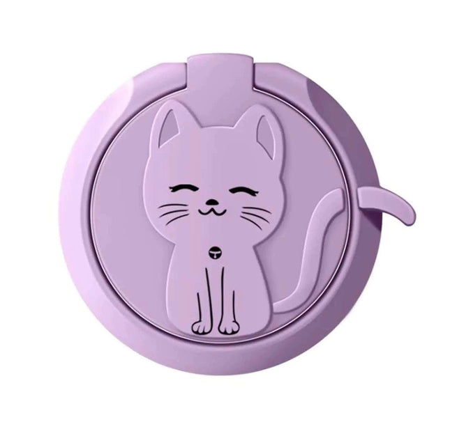 Ailifly Cute Cat Cartoon Liquid Feel Mobile Phone Ring Buckle Stand Holder (Purple) - Royalessencelux